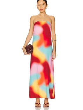 LNA Ekana Strapless Maxi Dress Mirage Print Multi Color Abstract Revolve